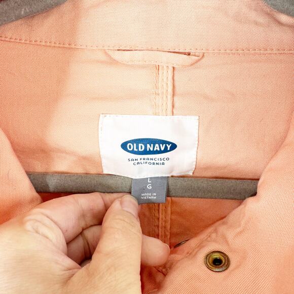 Old Navy ON Peach Field Utility Jacket Funnel Neck Gold Buttons Cinched Waist L - Picture 3 of 14
